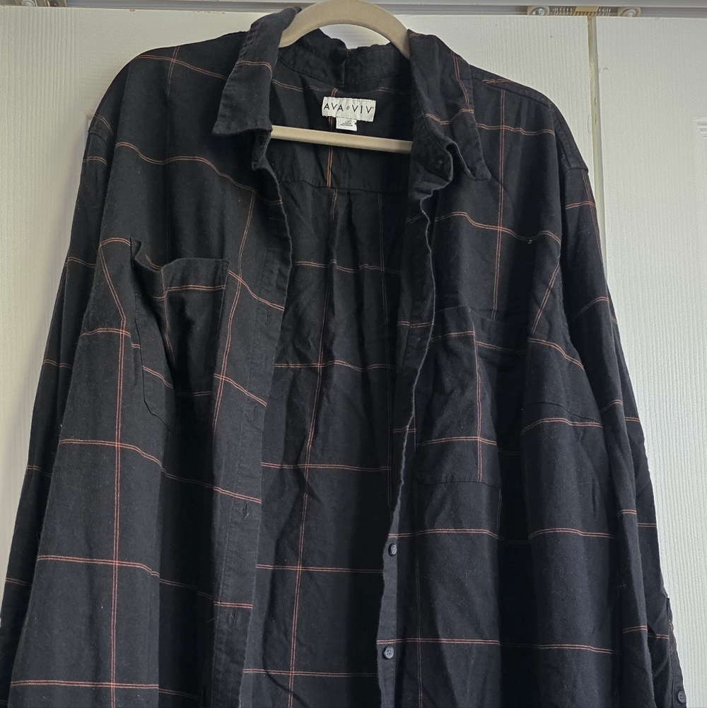 Ava & Viv Black Plaid Button-Up Shirt 2x